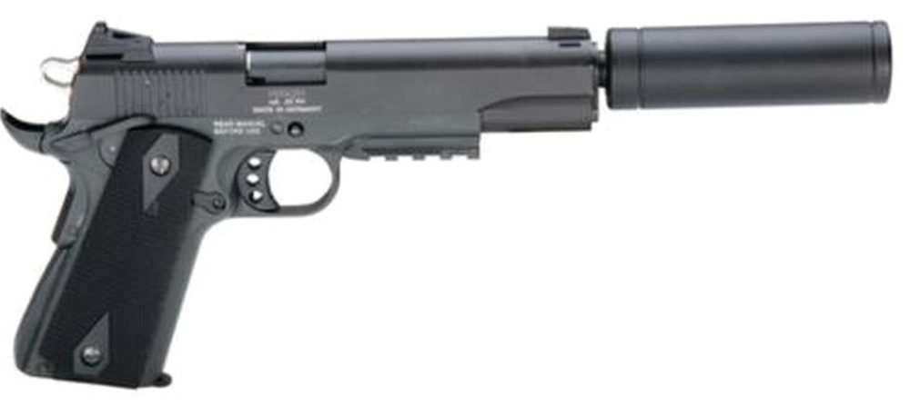 American Tactical, 1911, Semi-automatic, 22 LR, 5" Barrel, Blued, Polymer Grips, 10Rd, Threaded, Faux Suppressor