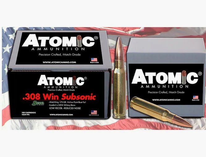 Atomic Ammunition Match Subsonic 308 Winchester Ammo 175 Grain Sierra MatchKing Jacketed Hollow Point Box of 100