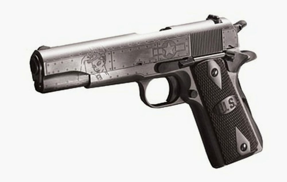 Auto Ordnance, Victory Girls 1911, Full Size Pistol, 45 ACP, 5" Barrel, Steel Frame, Checkered Wood Grips with U.S. Logo, 7Rd, Armor Black and Gunmetal Gray Cerakote Finish