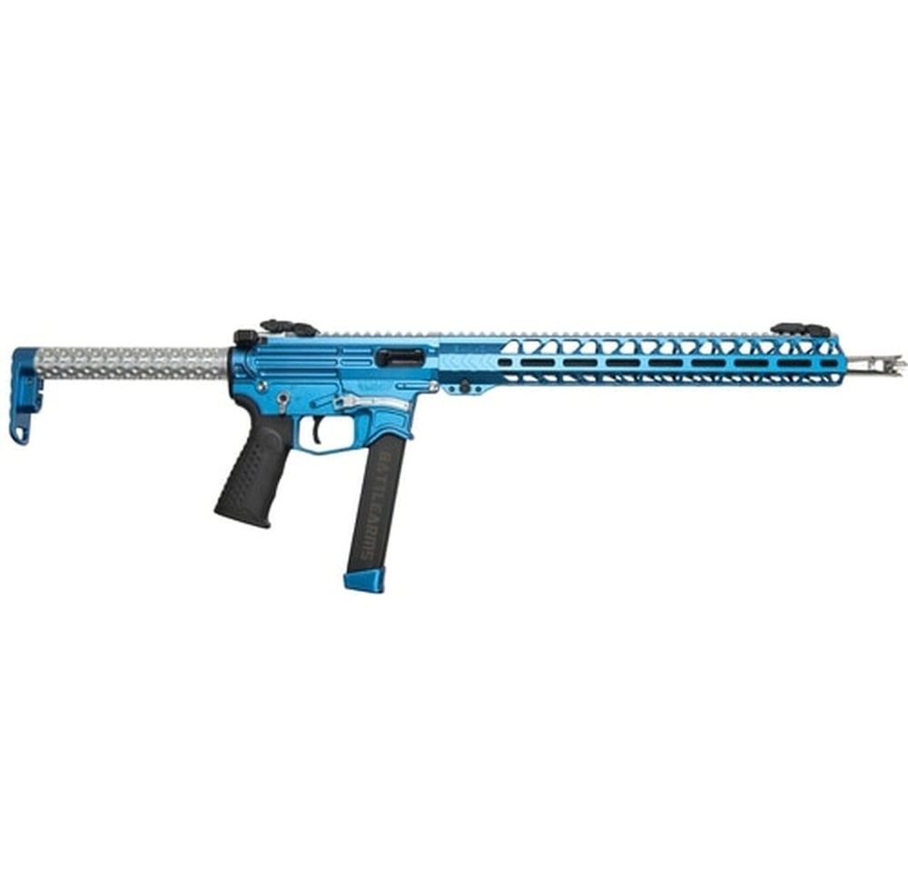 Battle Arms Development PCC Rifle 9MM 16" Barrel, Sonic Blue/Silver Finish, 15" M-Lok Handguard, 33rd Glock Mag