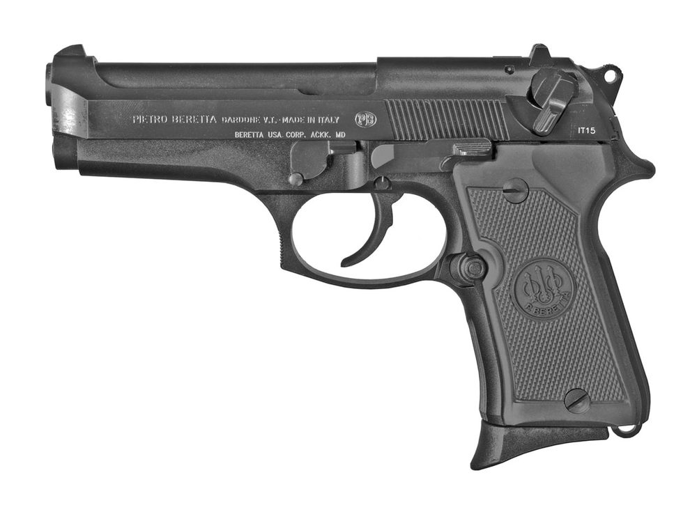 Beretta 92FS Compact 9mm, 4.25" Barrel, 3-Dot Sights, Decocker, Black, 13rd