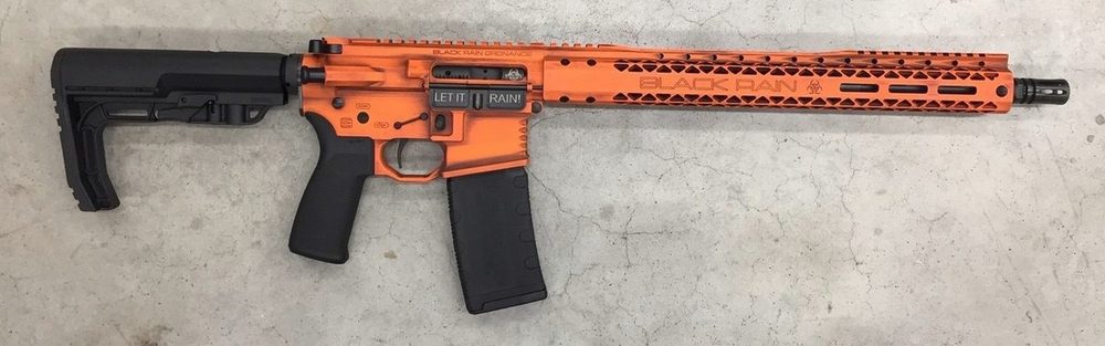 Black Rain Outbreak AR-15 Billett Special Edition 5.56/223 16" Barrel, Orange Battleworn Cerakote, 15" Slim Rail 30rd Mag