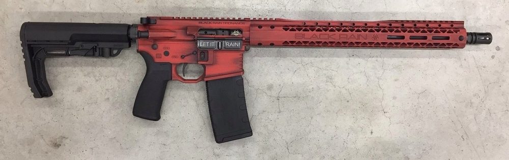 Black Rain Outbreak AR-15 Billett Special Edition 5.56/223 16" Barrel, Red Battleworn Cerakote, 15" Slim Rail 30rd Mag