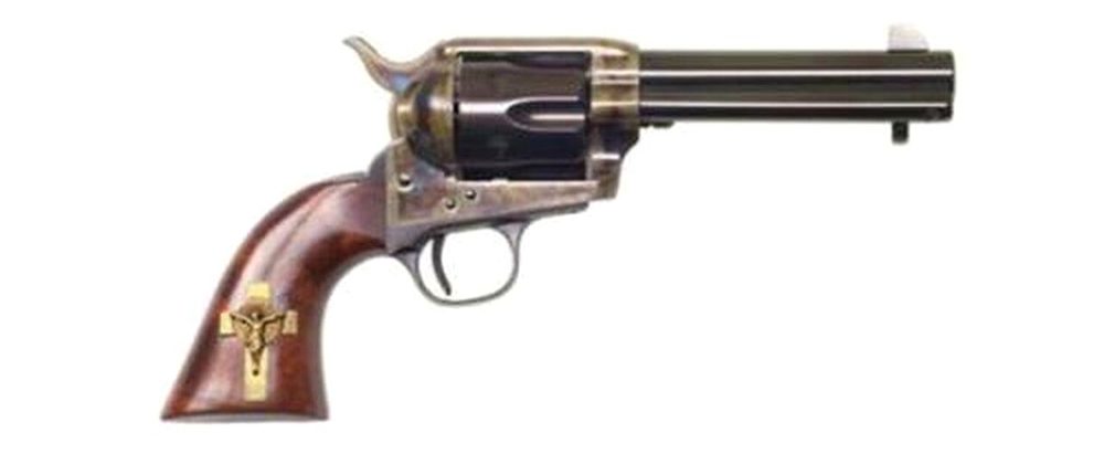 Cimarron Holy Smoker .45 Long Colt 4.75" Sterling Silver Gold Plated Cross Inlaid on Right Side of Grip Blue