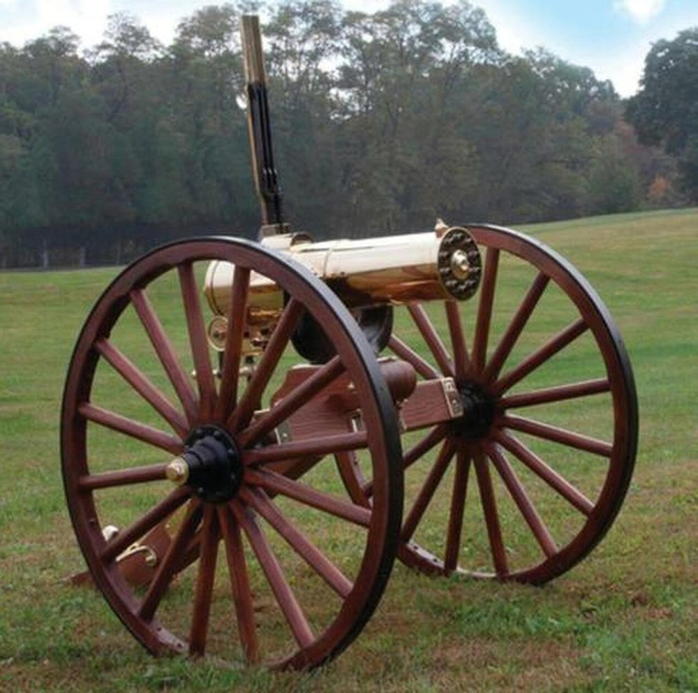 Colt 1877 Bulldog Gatling Gun Carriage 45-70 Government Caliber 10 Brass Encased Direct Drive Barrels Walnut Carriage