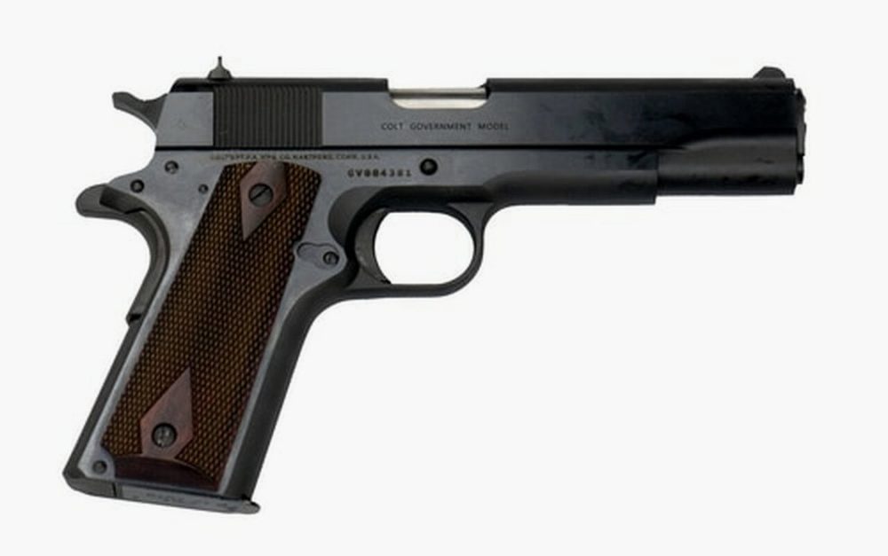 Colt 1911 Government. 45 ACP, 5" Barrel, 7rd Mag, Rosewood Grip, Blued