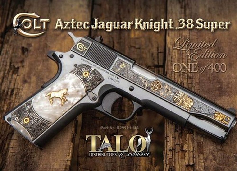 Colt Aztec Jaguar Knight Talo 1911, .38 Super, Royal Blue Gold Limited Edition