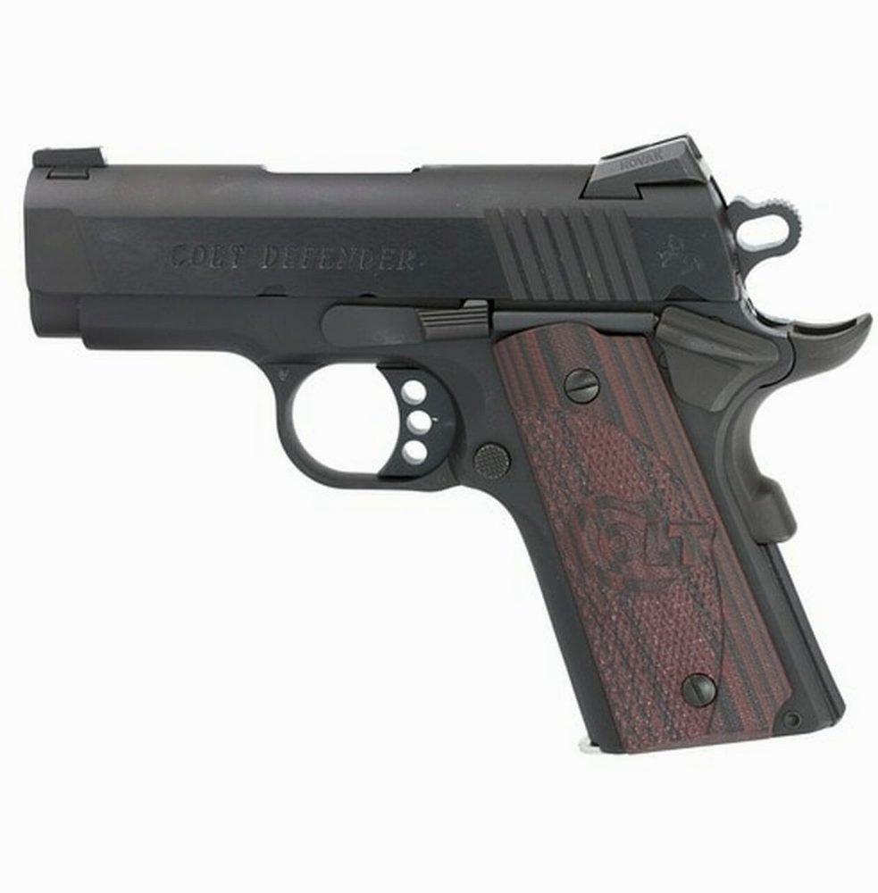 Colt Defender, Compact 1911, 9MM, 3" Barrel, Alloy Frame, Blue Finish, G10 Grips, 8Rd Mag, Novak Night Sights