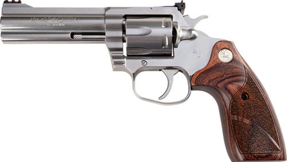 Colt King Cobra Target Revolver, 357 Magnum/38 Special, 4.25" Barrel, Steel Frame, Stainless Finish, Altamont Wood Grips, 6Rd
