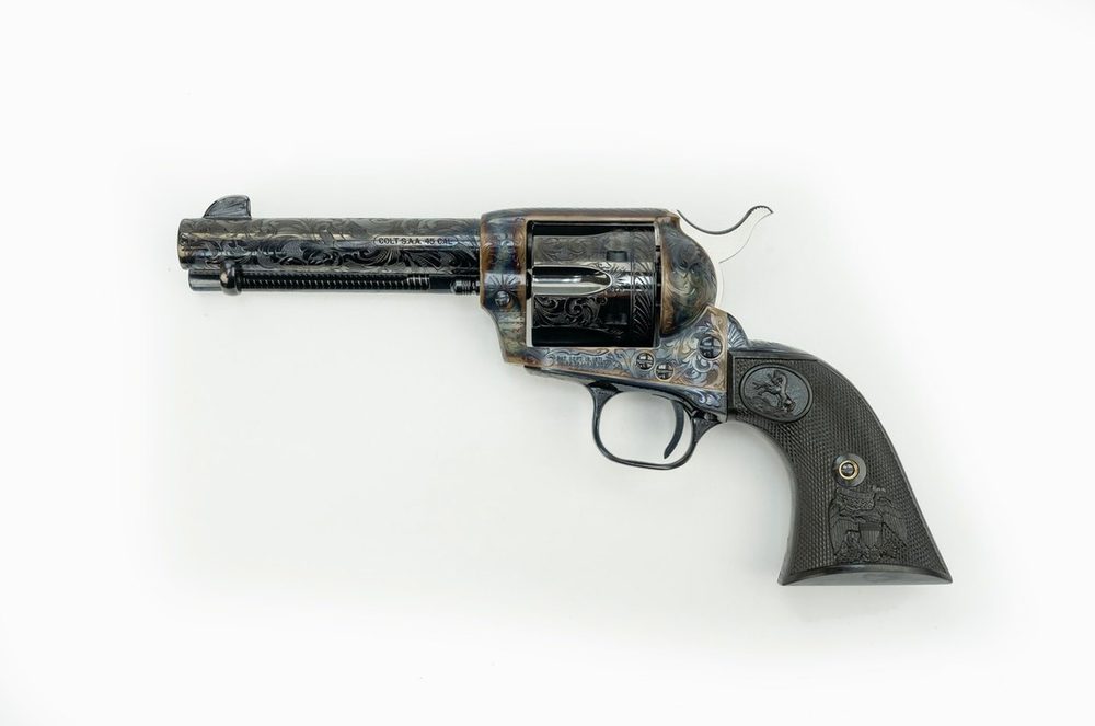 Colt Single Action Army 45 Colt/45 ACP Two Cylinder, Custom Shop, 4.75" Barrel, Blued, Engraved "D" Level, Color Case Hardened, Black Double Eagle Grip, 6rd