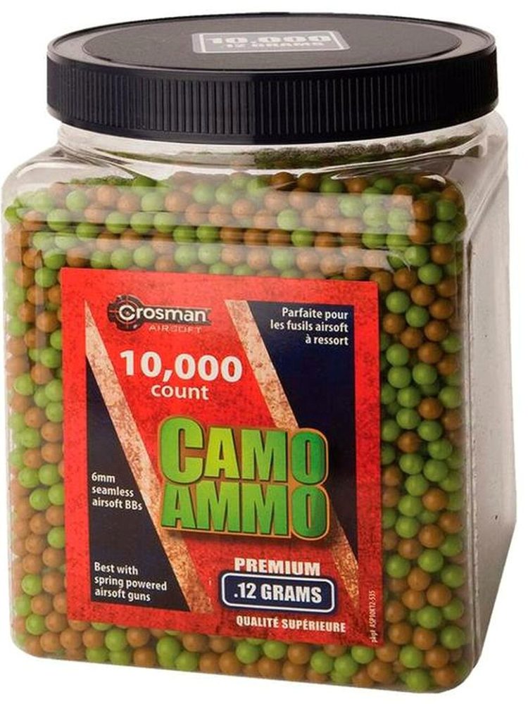 Crosman Camo Ammo BBs .12gr, 6mm Plastic Airsoft 10000ct