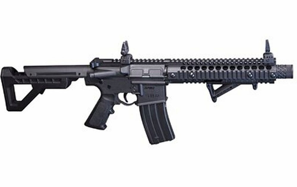 Crosman DPMS SBR 4.5mm BB, Semi/Full Auto, Flip Up Sights, Angled Foregrip, Dropout Mag, Black, 25rd