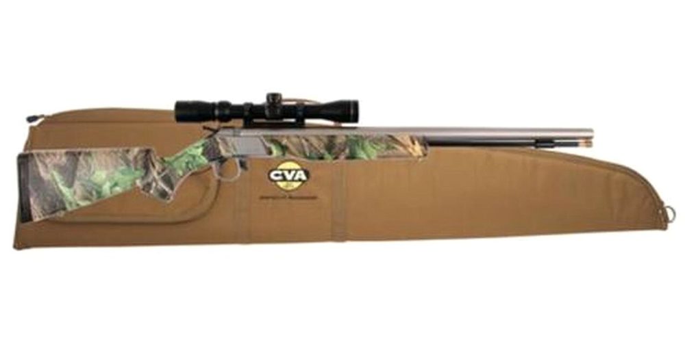 CVA Wolf 209 Muzzleloader .50 Caliber 24" Stainless Steel Barrel Ambidextrous Composite Stock Realtree Hardwoods Green Finish With KonusShot 3-9x32mm Scope and Padded Soft Case