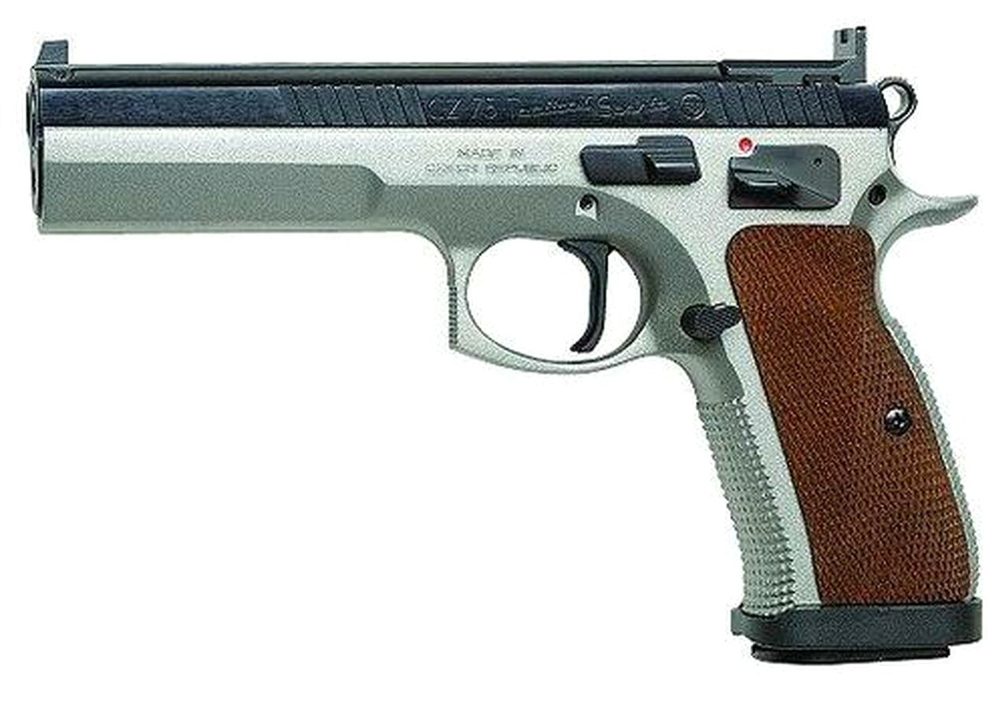 CZ 75 Tactical Sport SAO 40 S&W 5.4" Barrel, Wood Grip SS Frame Black Slide, 12rd