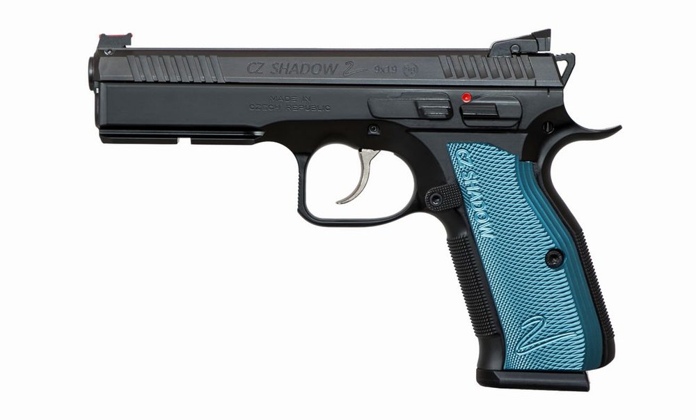 CZ Shadow 2 9mm Black Pistol with Blue Aluminum Grips