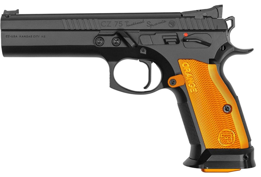 CZ75 Tactical Sports 9mm Pistol with Aluminum Orange Grips