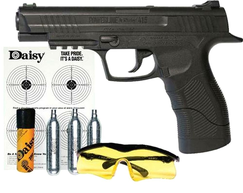 Daisy Powerline 415 Air Pistol Kit, SA CO2 Powered, .177 BB, 21rd Synthetic Stock, Black