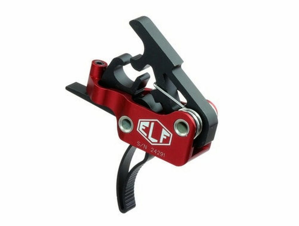 Elftmann Tactical 3-Gun Trigger, Curved, Drop-In, 2.75-4lbs, Black/Red