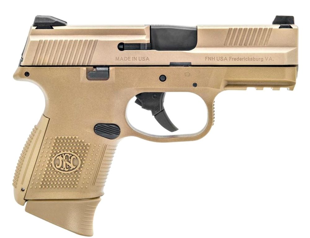 FN FNS Compact 9mm 3.6", Flat Dark Earth, Fixed 3-Dot Sights, No Manual Safety, 10rd