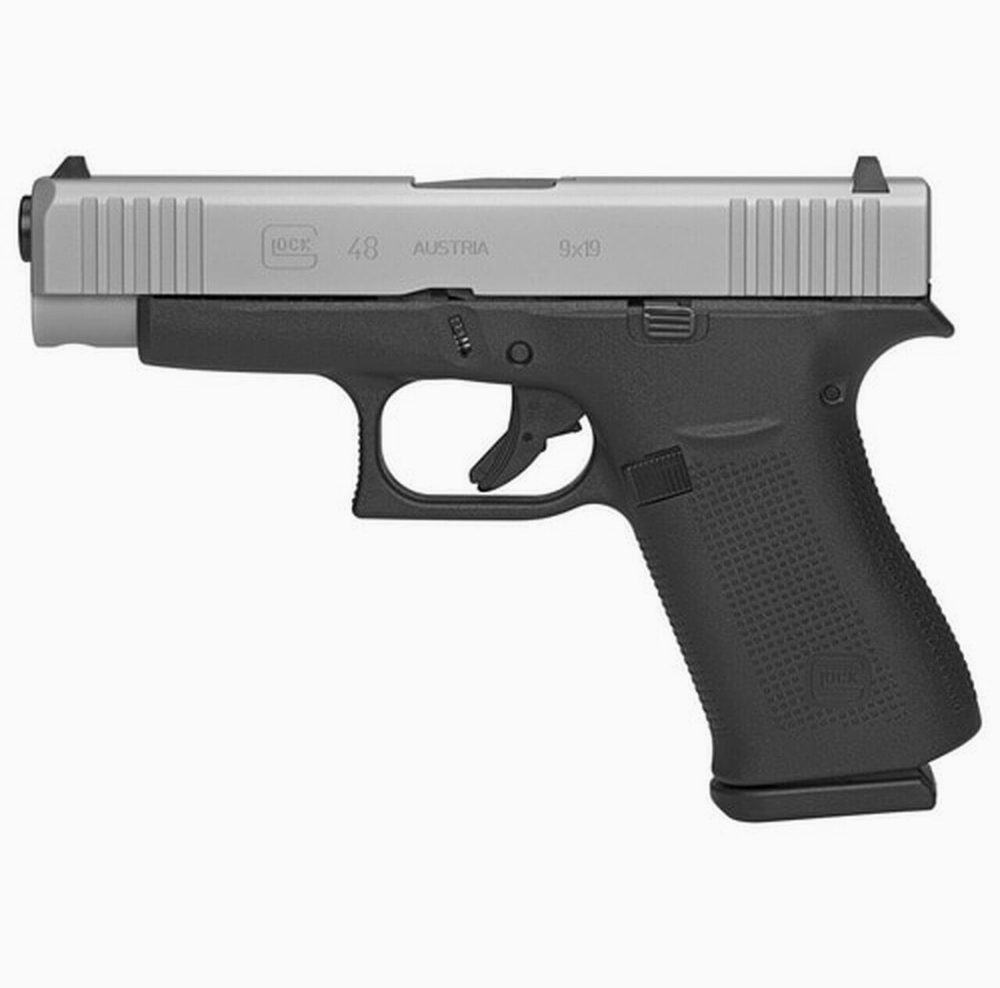 Glock, 48, Semi-automatic, Striker Fired, Compact, 9mm, 4.17" Barrel, Polymer Frame, Silver Finish, 10Rd, 2 Mags, Fixed Sights