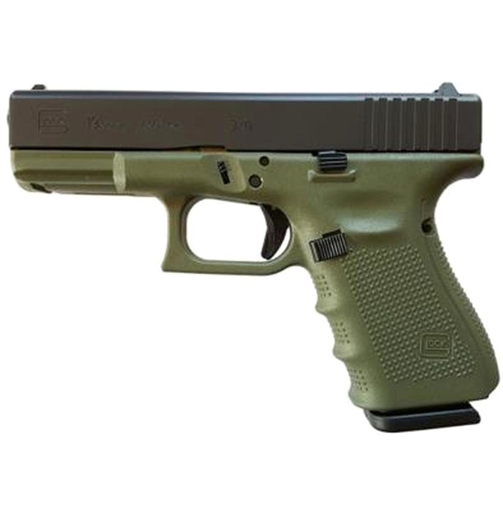 Glock G19 Gen4 9mm, 4" Barrel Battelfield Green Frame 3- 15rd Mags