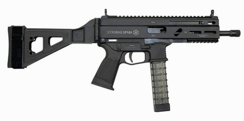 Grand Power Stribog SP9A1 Gen2 9mm, 8" Barrel, Folding SB Tactical Pistol Brace, Black, 3 x 30rd