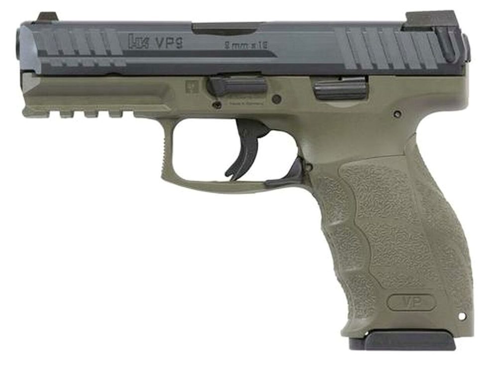 HK VP9 9mm, 4.09", 15rd, 3 Mags, Night Sights, OD Green Finish