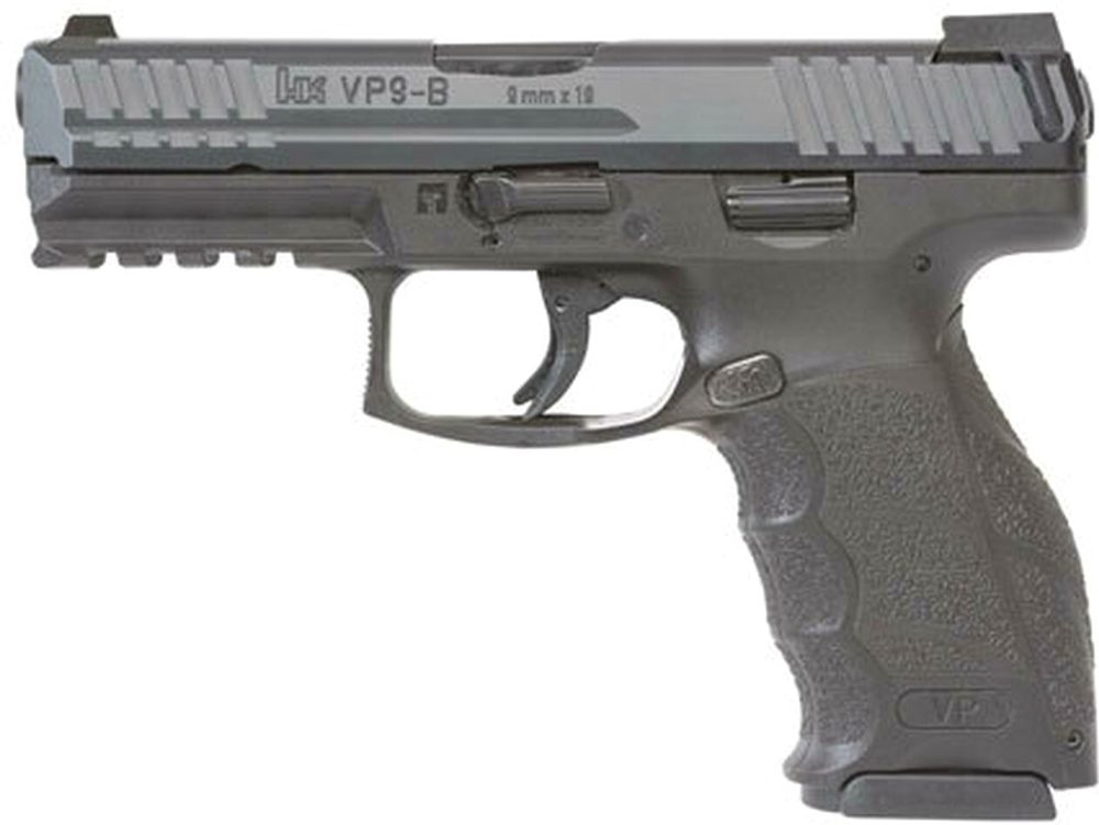 HK VP9-B 9MM, 4" Barrel Black, 3 Dot Sights, Push Button Mag Release, 2x15rd Mags