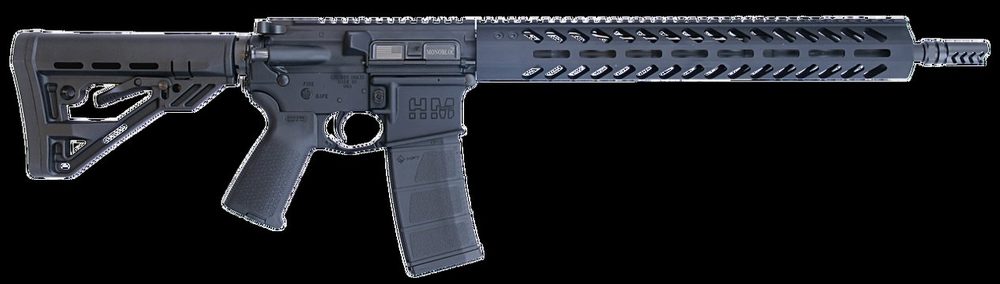 HM Defense Defender M5LAR 223 Rem/5.56mm, 16" HBAR Barrel, Midlength Gas System, Integral Gas Block, 1:8 Twist, Muzzle Brake, Black, Anodized, 15" Free Float Rail, M-LOK, Collapsible Stock
