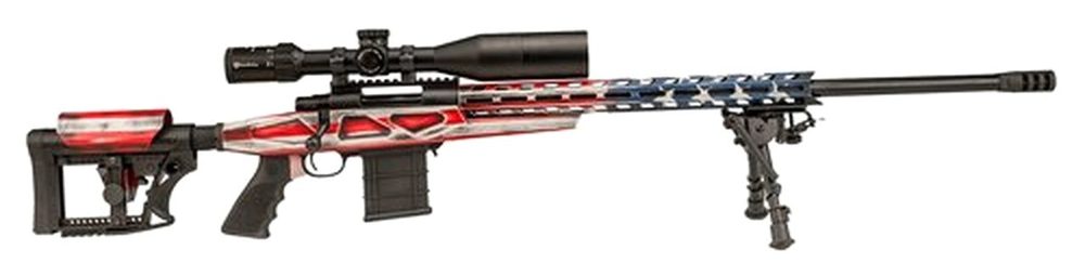 Howa 1500, Bolt Action Rifle, 308 Winchester, 24" Heavy Threaded Barrel, Red White & Blue American Flag Finish, Polymer Stock, Right Hand, Bipod, 10rd Mag, 4X16-50 Scope Included