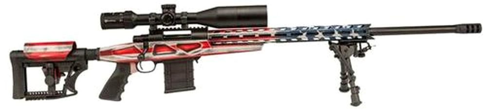 Howa 1500, Bolt Action Rifle, 6.5 Creedmoor, 24" Heavy Threaded Barrel, Red White & Blue American Flag Finish, Polymer Stock, Right Hand, Bipod, 10rd Mag, 4X16-50 Scope Included