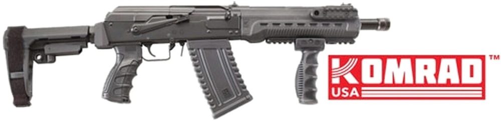 Kalashnikov Komrad AK 12 Ga, 3", 12.5" Barrel, Black, SBA3 Brace, CAA Pistol, Forward Grip, 5rd Mags