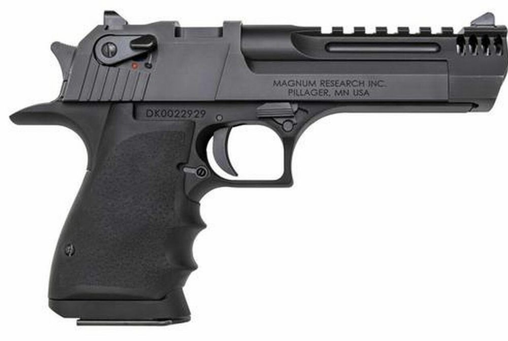 Magnum Research Desert Eagle L5 44 Mag, 5" Barrel w/Integral Muzzle Brakel, Black Finish, Hogue Soft Rubber Grips w/Finger Grooves, 8Rd Mag