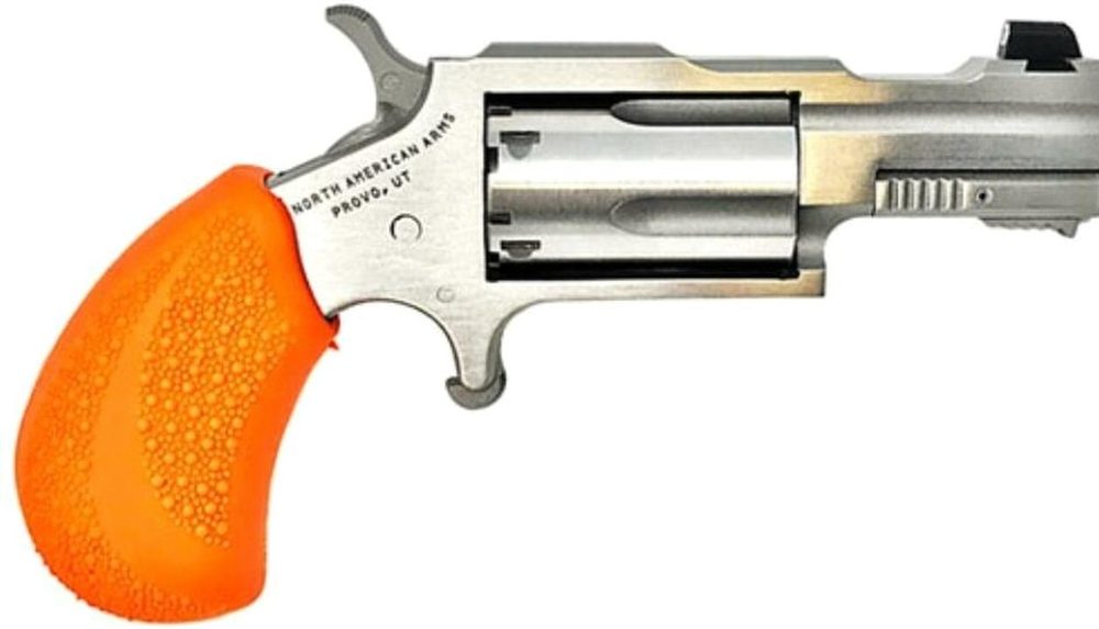 North American Arms NAA BUG OUT BOX 22LR 1-1/8" SS Barrel Orange Grip, Waterproof Box