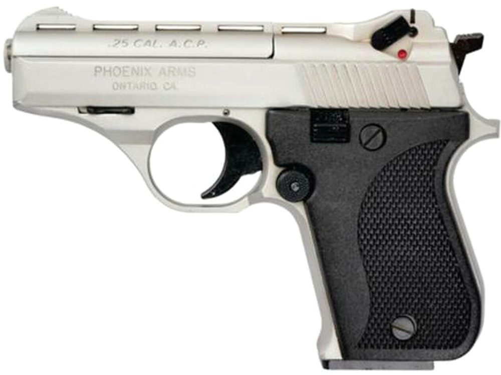Phoenix Model HP .25 ACP 3 Inch Barrel Nickel Finish Black Grips 10 Rd Mag