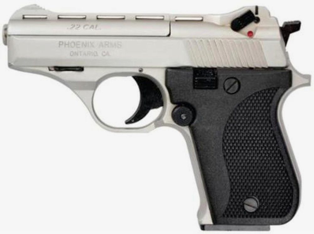 Phoenix Model HP22 Pistol, 22LR, 3", Nickel, Black Grips, 10 Round Mag