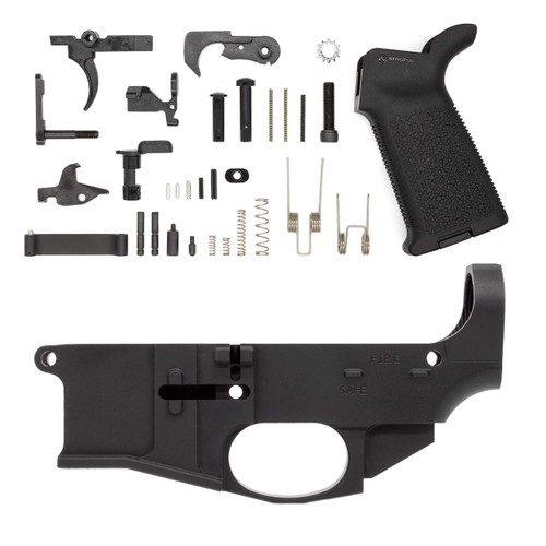 Premium 80% Lower Fire/Safe Marked Billet with Mil-Spec AR15 Lower Parts Kit and Magpul® MOE® Grip