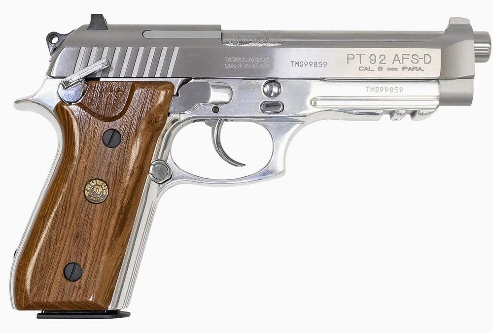 PT 92 AFS-D Stainless 9mm Luger Semi-Automatic Pistol with Wood Grips