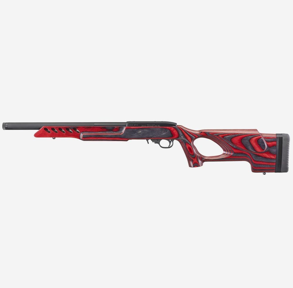 Ruger 10/22 Target 22 LR, 16" Threaded Barrel, Satin Blued Finish, Red and Black Laminate Thumbhole Stock, 10Rd Mag