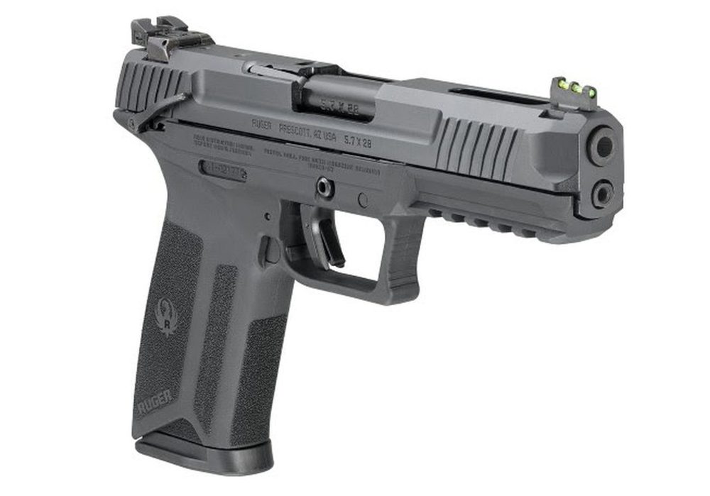 Ruger-57 5.7x28mm, 4.9" Barrel, Fiber Optic Front, Black, 10rd Mag
