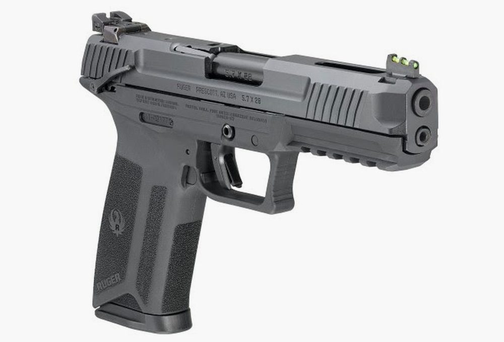 Ruger 57 5.7x28mm, 4.9" Barrel, Fiber Optic Front, Black, 20rd Mag