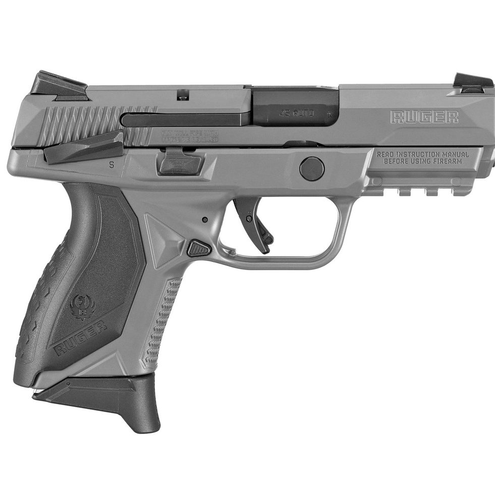 Ruger American Pistol Striker Fired, 45 ACP, 3.75" Barrel, Manual Safety, Polymer Frame, Gray Finish, (3) 7rd Mags, 3 Dot Sights