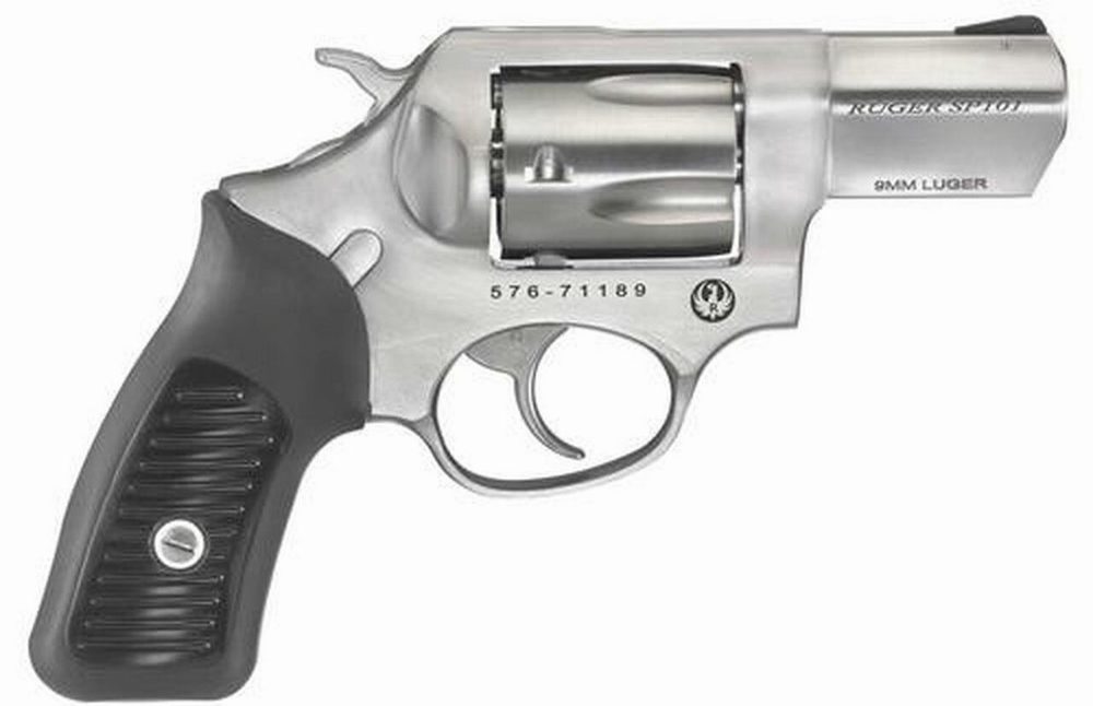 Ruger SP101 9mm, 2.25" Stainless Barrel, Rubber Grips, Moon Clips, 5rd
