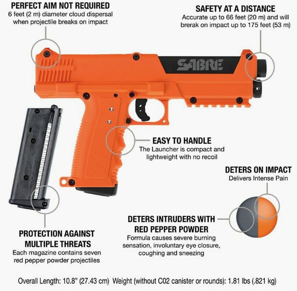 Sabre Pepper Spray Launcher Home Defense Kit, Orange, 7rd