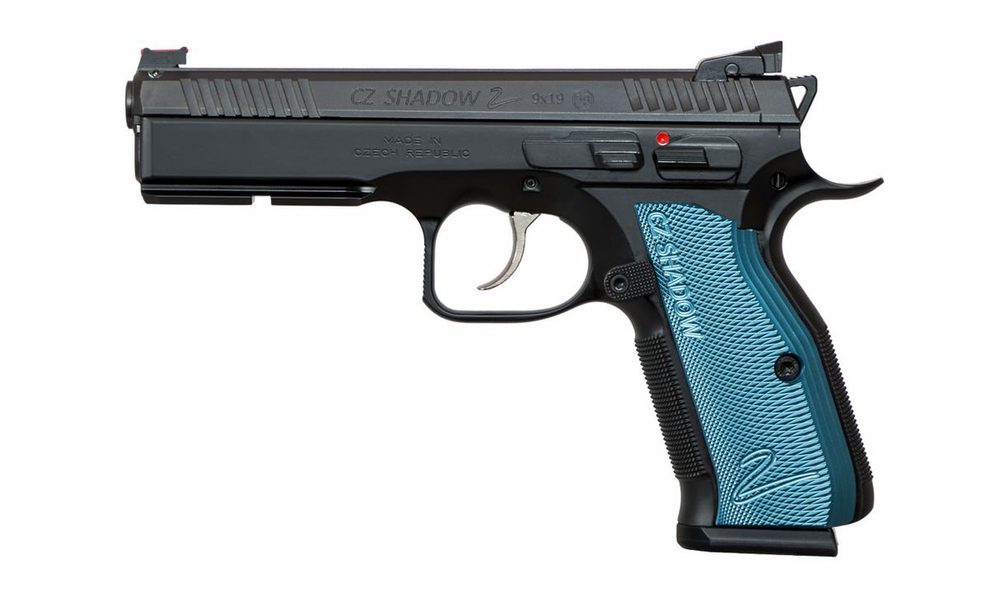Shadow 2 9mm Black Pistol with Blue Aluminum Grips