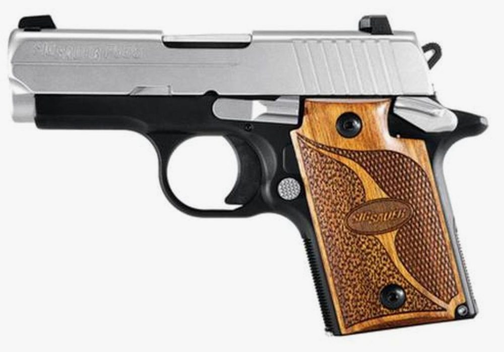 Sig P938 9mm, 3", SAS, 2-Tone, SAO, Siglite, Walnut Grip, Ambi Saftey, Dehorned, MA Compliant, 7rd Mag