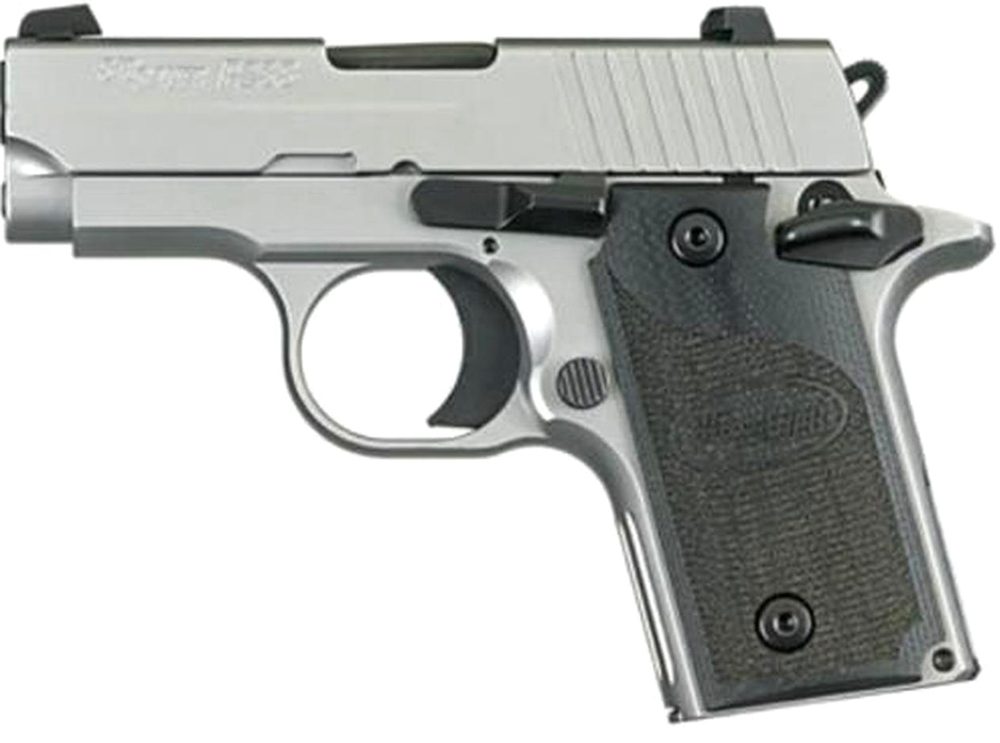 Sig P238 380 ACP 2.7In HD Stainless Finish SAO Siglite Black G10 Grip (1) 6RD Steel MAG CA Compliant