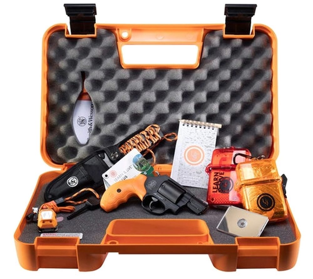 Smith & Wesson 360 Survival Kit, 357 Mag/38 Spl, 1.875" Barrel, 5rd, Safety Orange Grips, Black Frame/Cylinder, Survival Supplies
