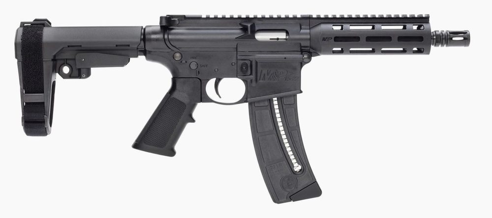 Smith & Wesson, M&P 15-22 Pistol, Semi-automatic, AR, 22 LR, 8"Barrel, Matte Black, SB Tactical SBA3 Brace, Polymer Receiver, M-Lok Handguard, 1 Mag, 25Rd