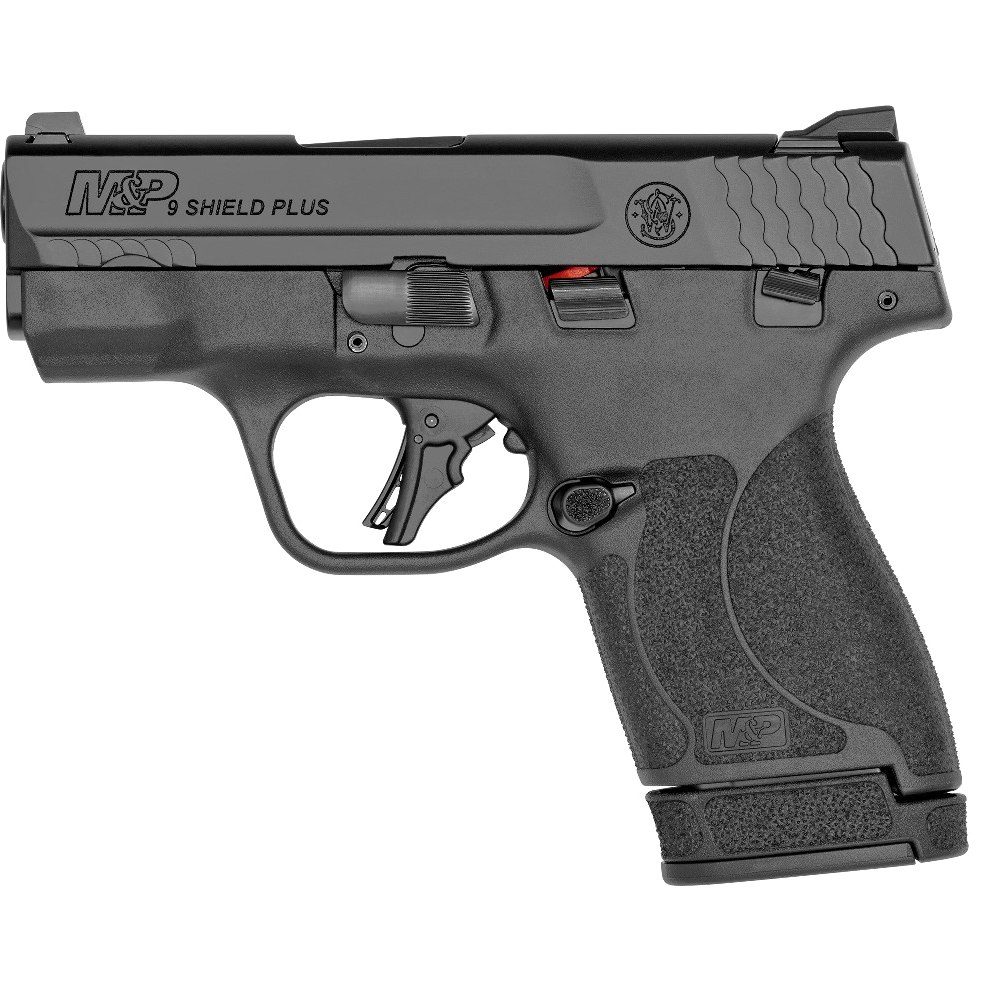 Smith Wesson Shield Plus Striker Fired Micro Compact 9MM 3 1 Barrel White Dot Sights Polymer Frame Thumb Safety Flat Face Trigger 2 Mags 1 10RD 1 13RD Black Smith Wesson